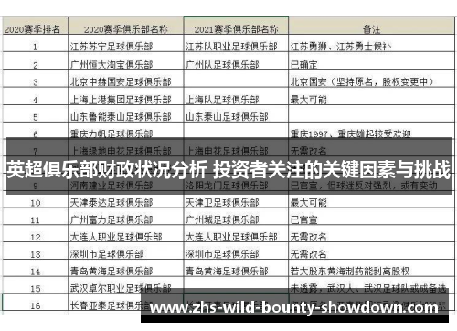 英超俱乐部财政状况分析 投资者关注的关键因素与挑战 英超俱乐部财政状况分析 投资者关注的关键因素与挑战