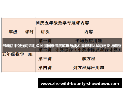 最新法甲强强对话胜负关键因素深度解析与战术博弈球队状态与临场调整